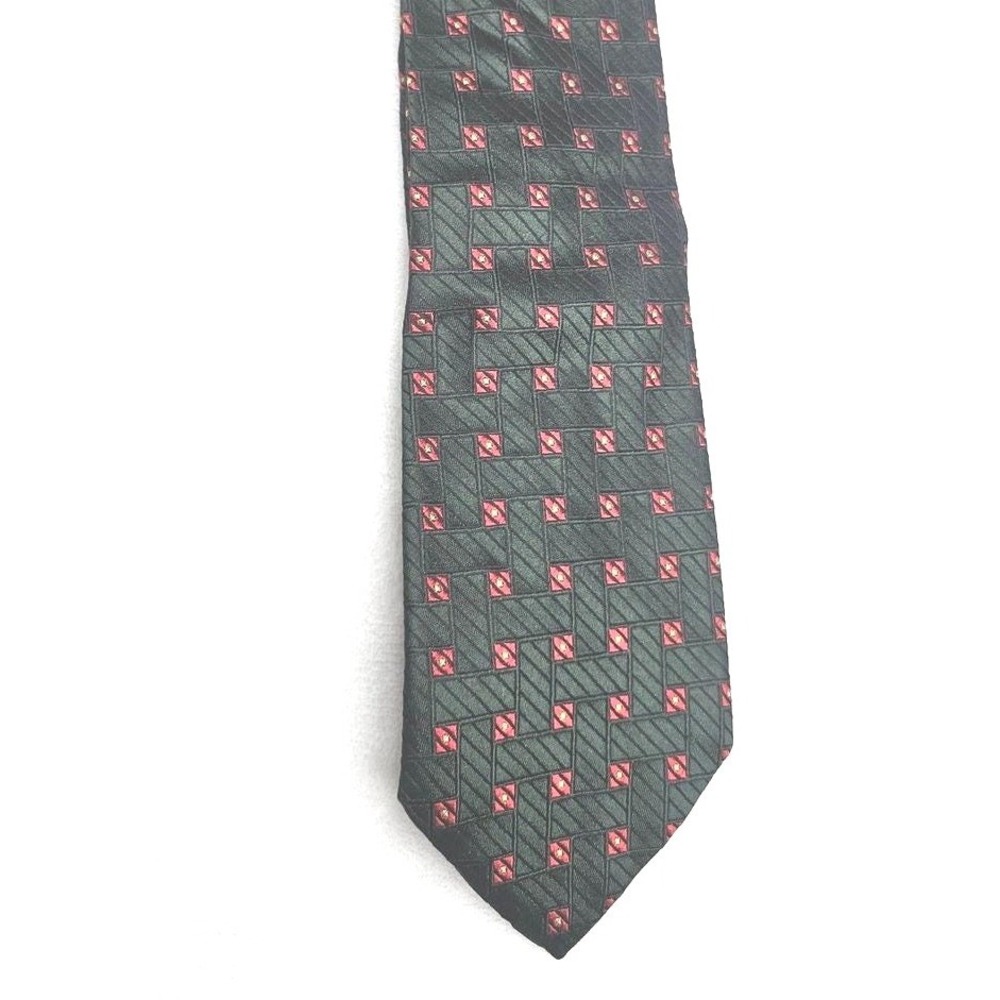 Brioni Silk Tie OS Green Red Geometric Woven Pattern Hand Made Italy Luxury